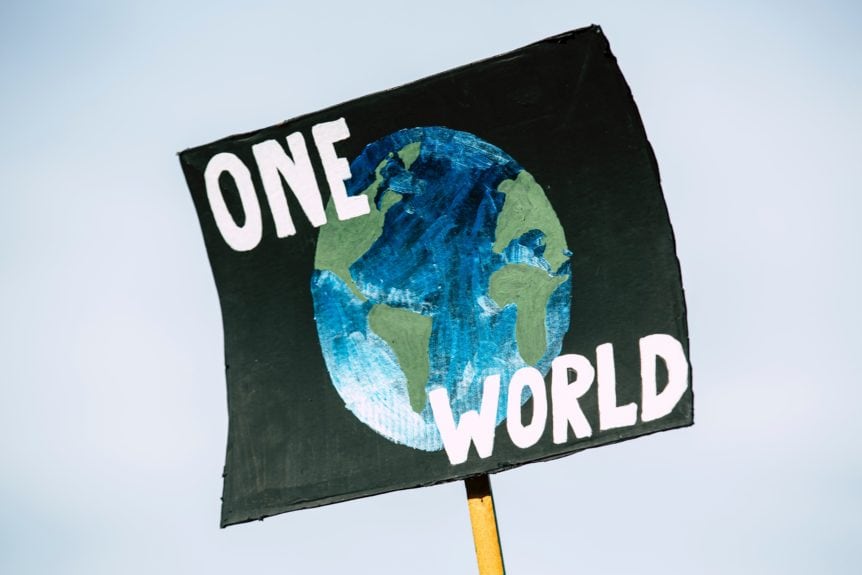 ONE WORLD. Global climate change protest demonstration strike - No Planet B
